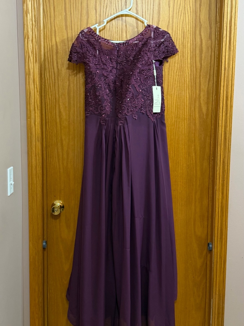 Womans Elegant Plum Lace Bodice Maxi Dress